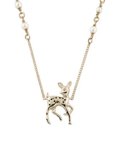 Pre-owned Chanel 2026 Faux Pearl, Strass & Resin Bead Deer Pendant Necklace, 27" In Multi