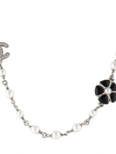 Pre-owned Chanel 2026 Faux Pearl, Strass & Resin Cc Short Station Necklace, 19.25" In Multi