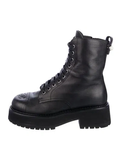 Pre-owned Chanel 2026 Interlocking Cc Logo Combat Boots In Black