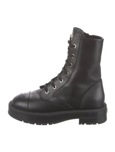Pre-owned Chanel 2026 Interlocking Cc Logo Combat Boots In Black