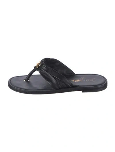Pre-owned Chanel 2026 Interlocking Cc Logo Flip Flops In Black