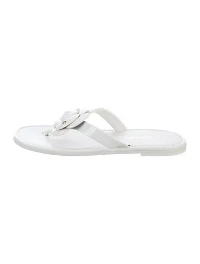 Pre-owned Chanel 2026 Interlocking Cc Logo Flip Flops In White