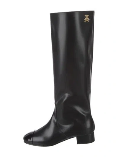 Pre-owned Chanel 2026 Interlocking Cc Logo Riding Boots In Black