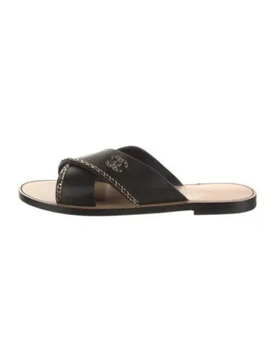Pre-owned Chanel 2026 Interlocking Cc Logo Slides In Black/gold