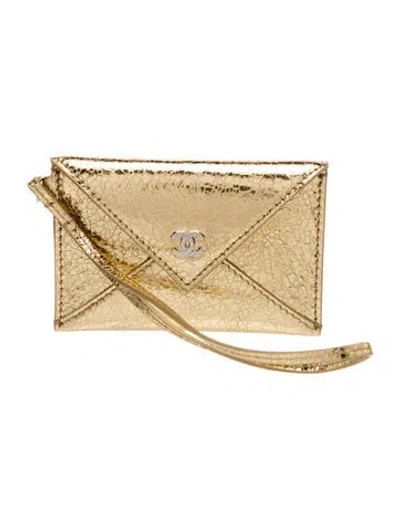 Pre-owned Chanel 2026 Interlocking Cc Logo Wristlet W/ Tags In Gold