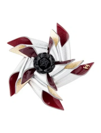 Pre-owned Chanel 2026 Leather Cc Pinwheel Brooch In Multi
