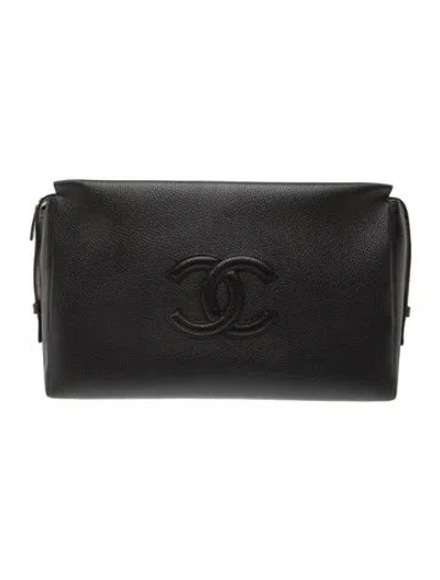 Pre-owned Chanel 2026 Métiers D'art Calfskin Large Zipped Pouch W/tags In Black