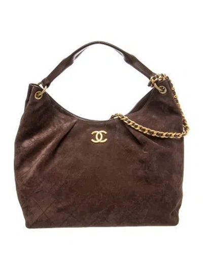 Pre-owned Chanel 2026 Quilted Suede Maxi Hobo In Brown