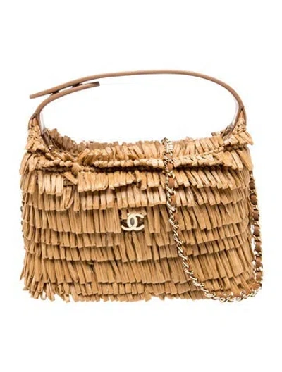 Pre-owned Chanel 2026 Small Raffia Clutch W/ Chain W/ Tags In Neutrals