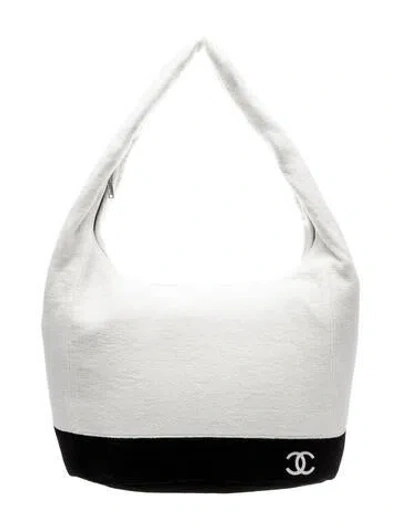 Pre-owned Chanel 2026 Terry Coco Beach Hobo W/ Towel Set In White