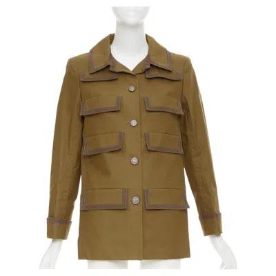 Pre-owned Chanel 20c Runway Multipocket Bronze Cotton Safari Jacket Fr42 L In Brown
