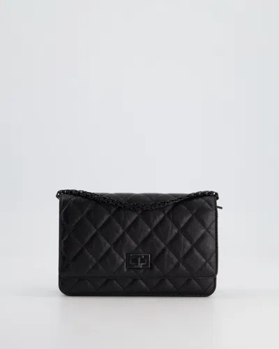 Pre-owned Chanel 20k Quilted Reissue Wallet On Chain In Aged Calfskin And So Hardware In Black
