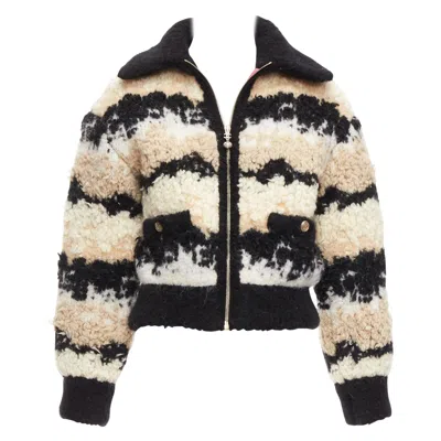 Pre-owned Chanel 20n Coco Neige Cc Pearl Zip Cream Wool Cashmere Cropped Bomber Fr34 Xs In White