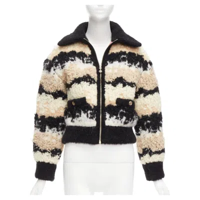 Pre-owned Chanel 20n Coco Neige Cc Pearl Zip Cream Wool Cashmere Cropped Bomber Fr34 Xs In White