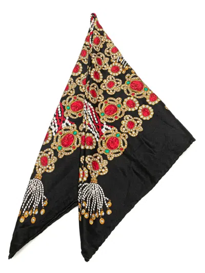 Pre-owned Chanel 20th Century Bijoux Silk Scarf Scarves In Black