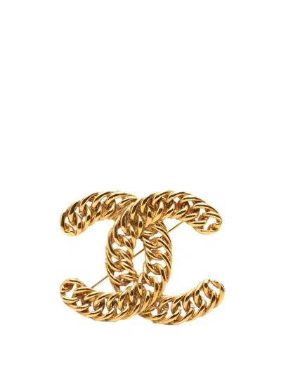 Pre-owned Chanel 20th Century Cc Gold Plated Chain Brooch Costume Brooch
