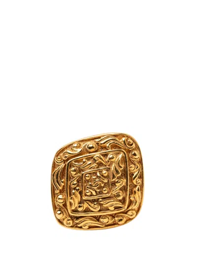 Pre-owned Chanel 20th Century Cc Gold Plated Diamond Brooch Costume Brooch