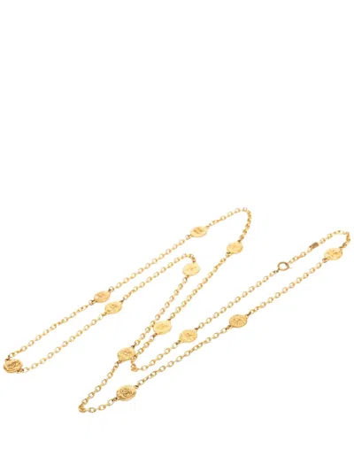 Pre-owned Chanel 20th Century Cc Gold Plated Medallion Station Necklace Costume Necklace