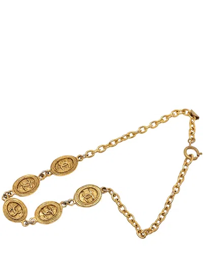 Pre-owned Chanel 20th Century Cc Gold Plated Oval Medallion Chain Necklace Costume Necklace