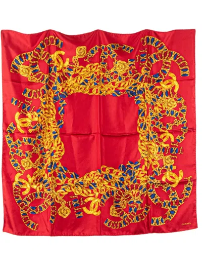 Pre-owned Chanel 20th Century Cc Jewel And Chain Print Silk Scarf Scarves