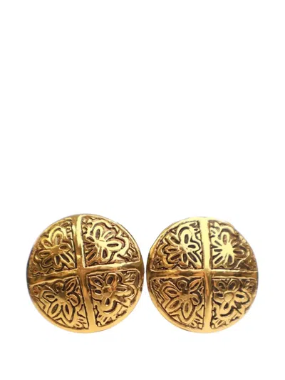 Pre-owned Chanel 20th Century Gold Plated Camellia Cross Dome Clip On Earrings Costume Earrings