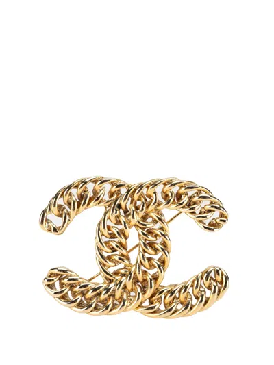 Pre-owned Chanel 20th Century Gold Plated Cc Chain Brooch Costume Brooch