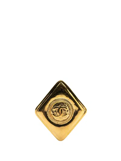 Pre-owned Chanel 20th Century Gold Plated Cc Diamond Brooch Costume Brooch