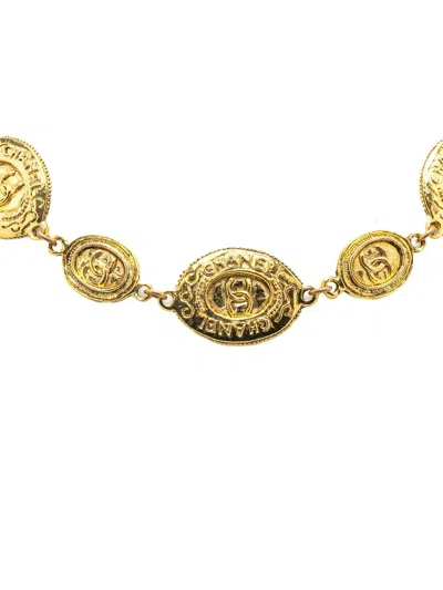 Pre-owned Chanel 20th Century Gold Plated Cc Medallion Link Necklace Costume Necklace