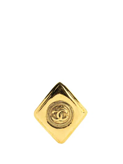 Pre-owned Chanel 20th Century Gold Plated Cc Rhombus Brooch Costume Brooch
