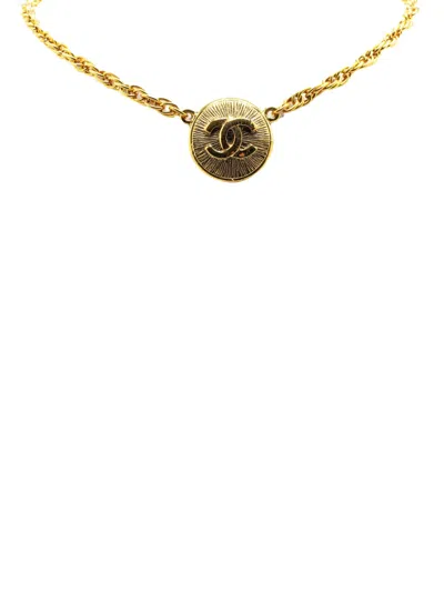 Pre-owned Chanel 20th Century Gold Plated Cc Round Pendant Necklace Costume Necklace