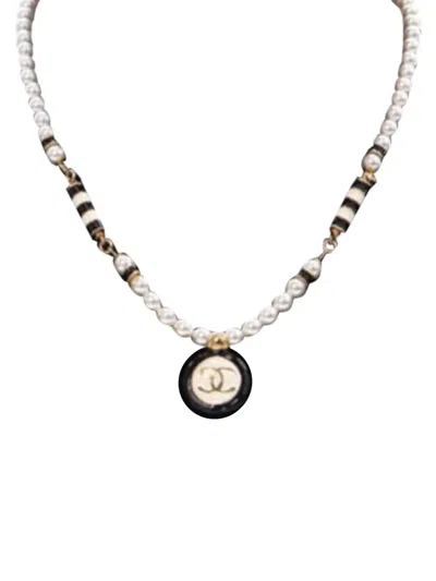 Pre-owned Chanel 20th Century Gold Plated Faux Pearl Cc Pendant Necklace Costume Necklace