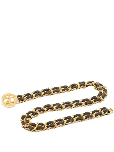 Pre-owned Chanel 20th Century Gold Plated Leather Woven Double Chain Belt