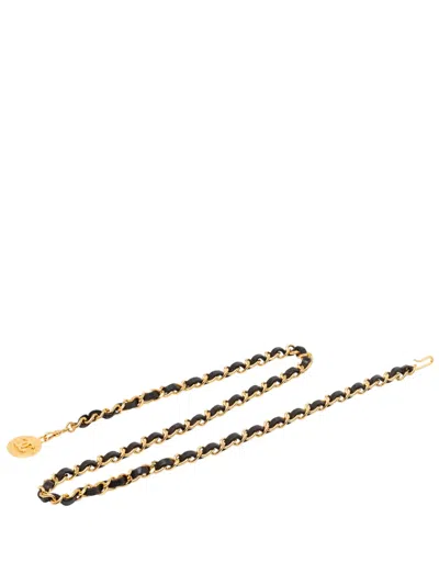 Pre-owned Chanel 20th Century Gold Plated Leather Woven Medallion Chain Belt