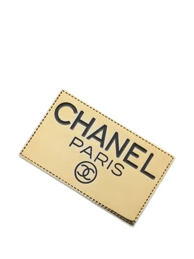 Pre-owned Chanel 20th Century Gold Plated Logo Plate Brooch Costume Brooch