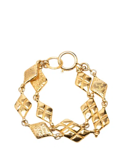 Pre-owned Chanel 20th Century Gold Plated Quilted Diamond Shape Double Chain Bracelet Costume Bracelet