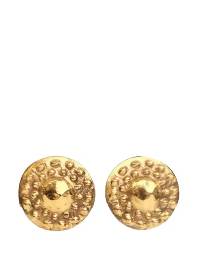 Pre-owned Chanel 20th Century Gold Plated Round Clip On Earrings Costume Earrings