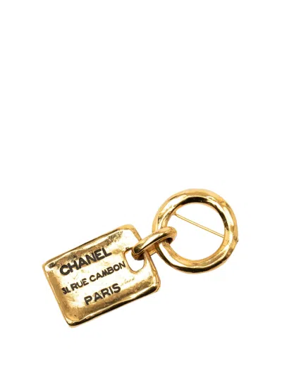 Pre-owned Chanel 20th Century Gold Plated Rue Cambon Tag Brooch Costume Brooch