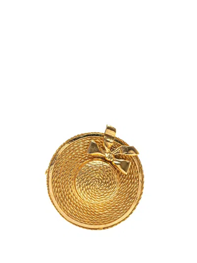Pre-owned Chanel 20th Century Gold Plated Straw Hat Brooch Costume Brooch