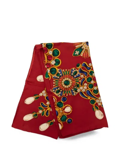 Pre-owned Chanel 20th Century Gripoix Silk Scarf 90 Scarves In Red