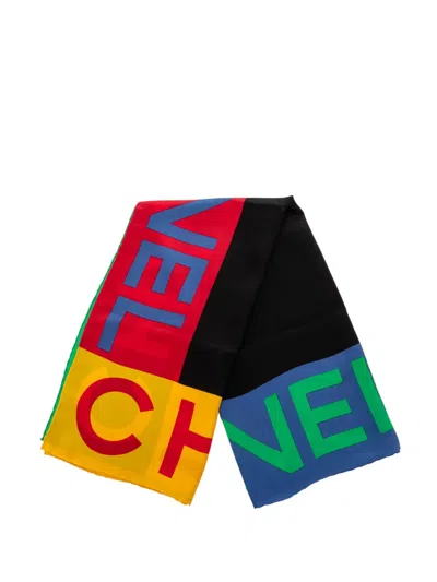 Pre-owned Chanel 20th Century Logo Printed Silk Scarf Scarves In Black