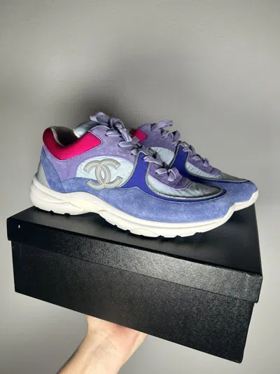 Pre-owned Chanel ‘21 Logo Cc Interlocking Multi Media Sneakers In Purple