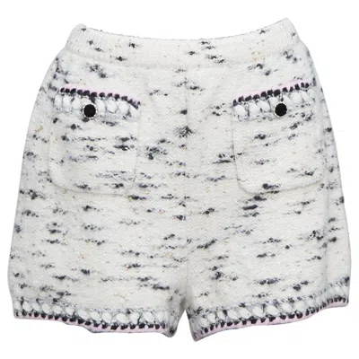 Pre-owned Chanel 21a Runway Cream Cashmere Wool Tweed Trim Boucle Knit Shorts Fr40 L In White