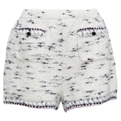 Pre-owned Chanel 21a Runway Cream Cashmere Wool Tweed Trim Boucle Knit Shorts In White