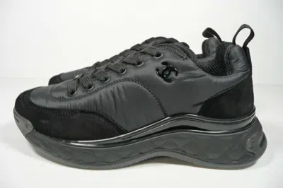 Pre-owned Chanel 21s G38035 Black Leather&nylon Sneakers Runners Trainers 38-39 Eur Sizes