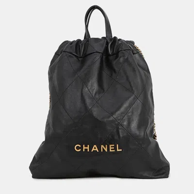 Pre-owned Chanel 22 Backpack Black Shiny Calf Leather Size Large
