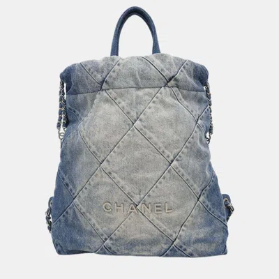 Pre-owned Chanel 22 Backpack Blue Denim