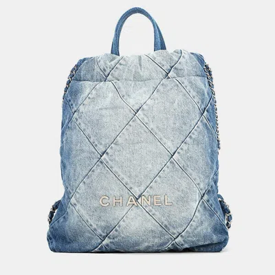 Pre-owned Chanel 22 Backpack Blue Denim