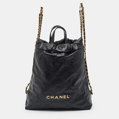 Pre-owned Chanel 22 Black Quilted Leather Backpack