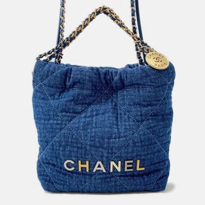 Pre-owned Chanel 22 Blue Denim Mini Handbag