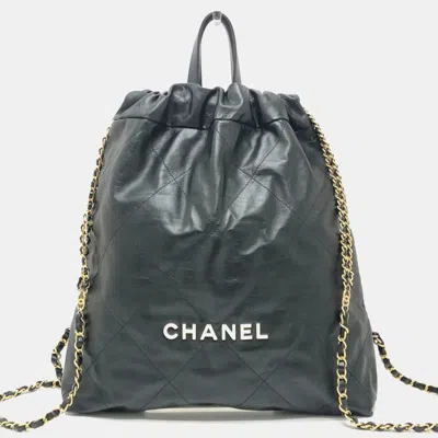Pre-owned Chanel 22 Chain Bag 2-way Daypack/backpack Leather Black